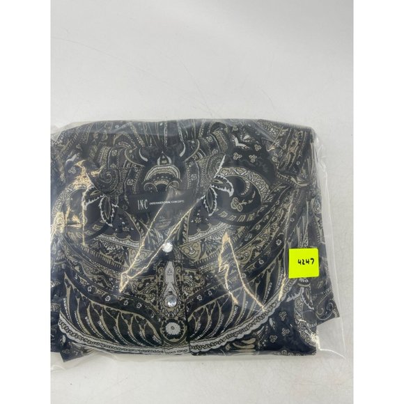 INC Black Paisley Long Sleeve Rhinestone Buttons Sheer Collared Top Shirt XL - Picture 14 of 14